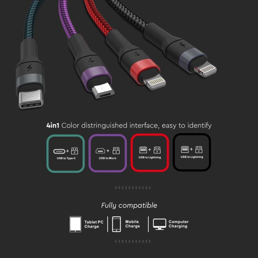Cablu USB USB-A / USB Lightning / MicroUSB / USB-C 1,2 m multicolor