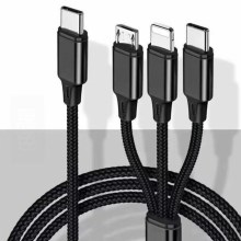 Cablu USB Lightning/microUSB/USB-C 1m negru