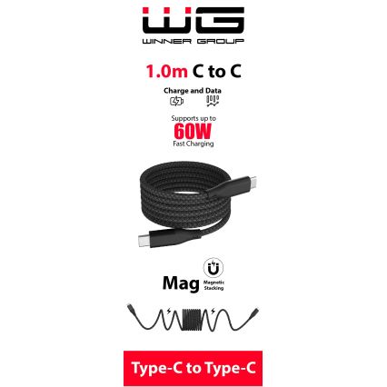 Cablu USB magnetic Winner Group USB-C/USB-C 1m 60W negru