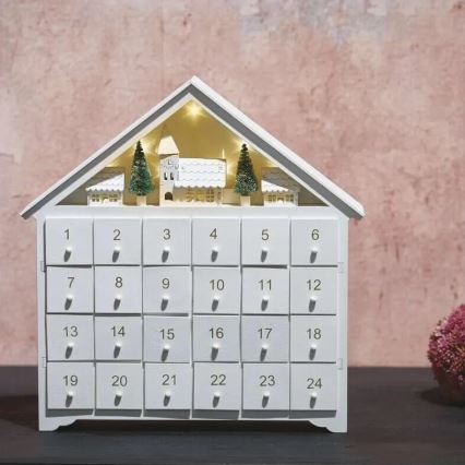 Calendar LED de Advent 8xLED/2xAA alb