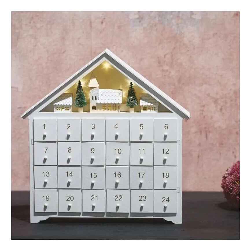 Calendar LED de Advent 8xLED/2xAA alb