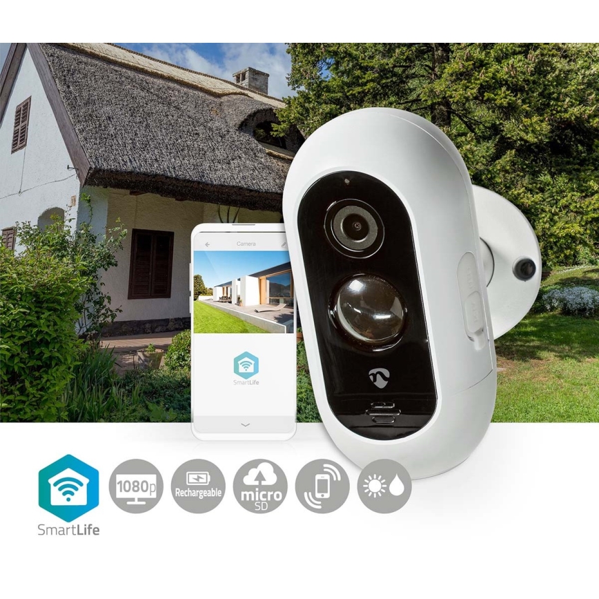 Cameră IP de exterior reîncărcabilă inteligentă cu senzor PIR FHD 1080p 5V/5200mAh Wi-Fi IP65