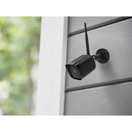 Cameră inteligentă de exterior cu senzor Full HD 1080p, 12V, IP65, Wi‑Fi, Tuya, neagră
