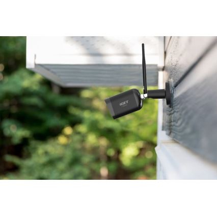 Cameră inteligentă de exterior cu senzor Full HD 1080p, 12V, IP65, Wi‑Fi, Tuya, neagră