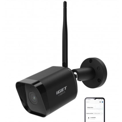 Cameră inteligentă de exterior cu senzor Full HD 1080p, 12V, IP65, Wi‑Fi, Tuya, neagră