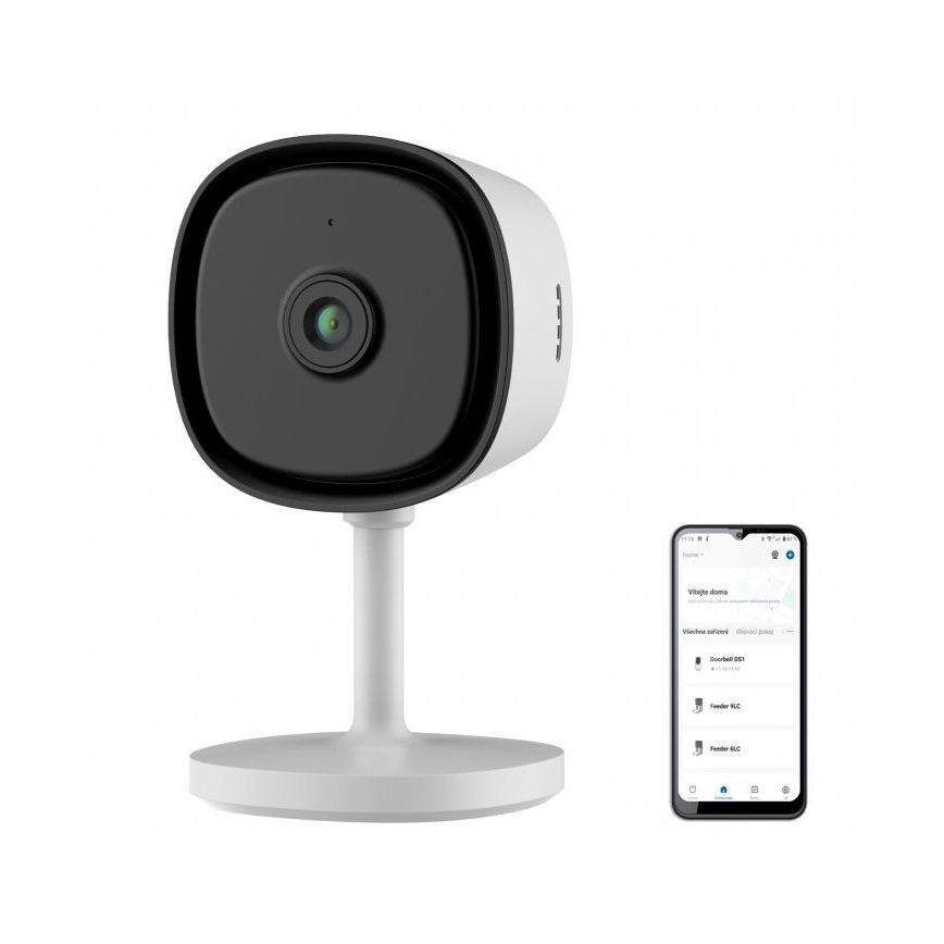 Cameră de interior inteligentă cu senzor Full HD 1080p, alimentare 5 V, Wi‑Fi, compatibilă cu Tuya, albă