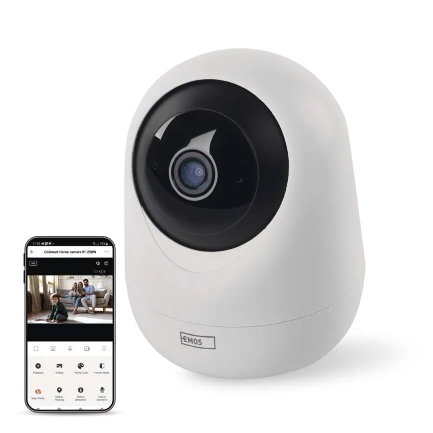 Cameră interioară inteligentă rotativă cu senzor de mișcare GoSmart 5V Wi-Fi Tuya, albă