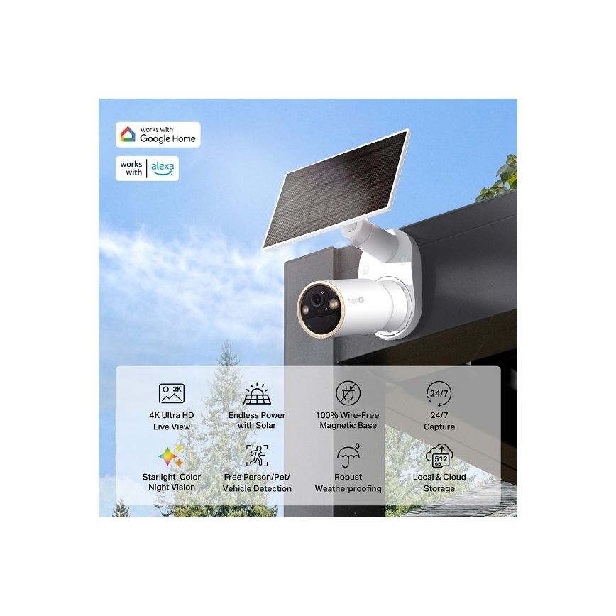 TP-Link - Cameră solară de exterior cu senzor, IP66, Wi-Fi
