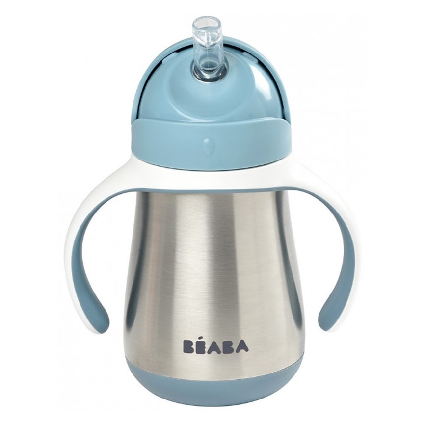 Cană termoizolată cu pai 250 ml albastru Beaba