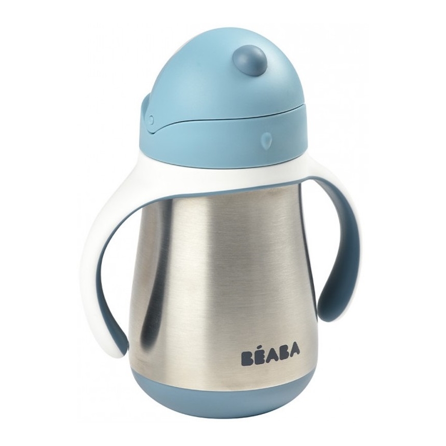 Cană termoizolată cu pai 250 ml albastru Beaba
