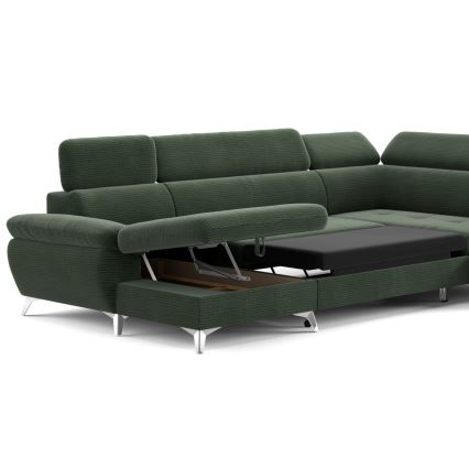 Canapea colțar extensibilă în formă de U CATANIA, cu spațiu de depozitare, partea dreaptă, verde