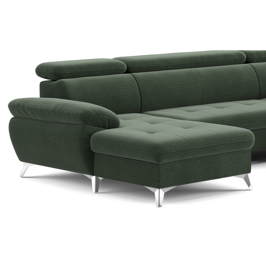 Canapea colțar extensibilă în formă de U CATANIA, cu spațiu de depozitare, partea dreaptă, verde