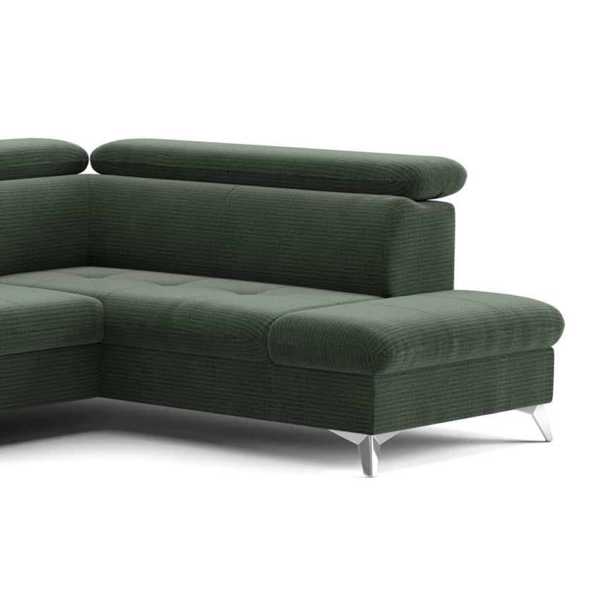 Canapea colțar extensibilă în formă de U CATANIA, cu spațiu de depozitare, partea dreaptă, verde