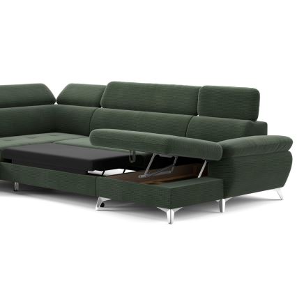 Canapea colțar extensibilă în formă de U CATANIA cu spațiu de depozitare, stânga, verde