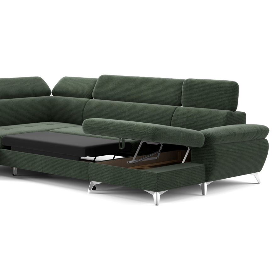 Canapea colțar extensibilă în formă de U CATANIA cu spațiu de depozitare, stânga, verde