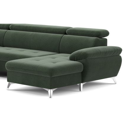 Canapea colțar extensibilă în formă de U CATANIA cu spațiu de depozitare, stânga, verde