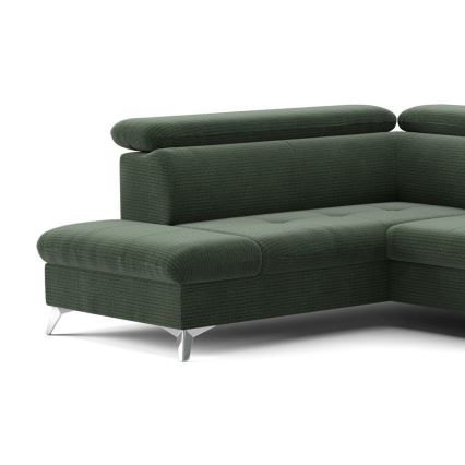 Canapea colțar extensibilă în formă de U CATANIA cu spațiu de depozitare, stânga, verde
