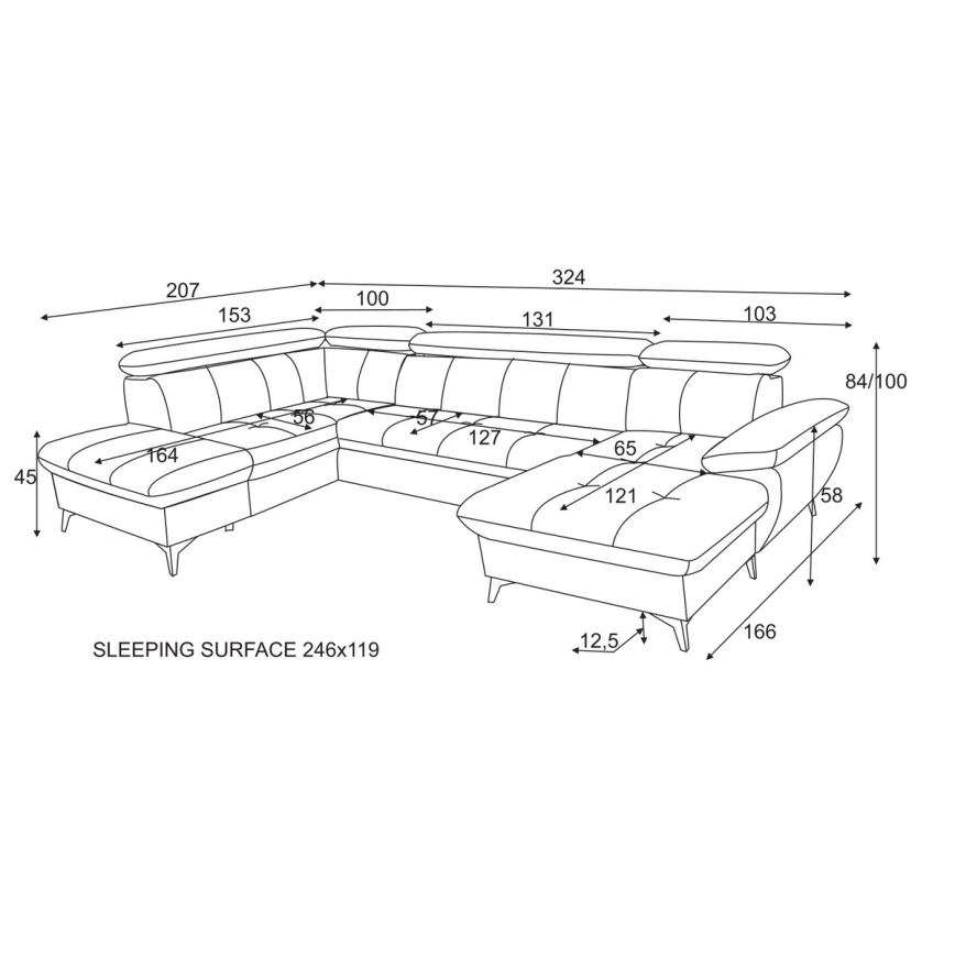 Canapea colțar extensibilă în formă de U CATANIA cu spațiu de depozitare, stânga, verde