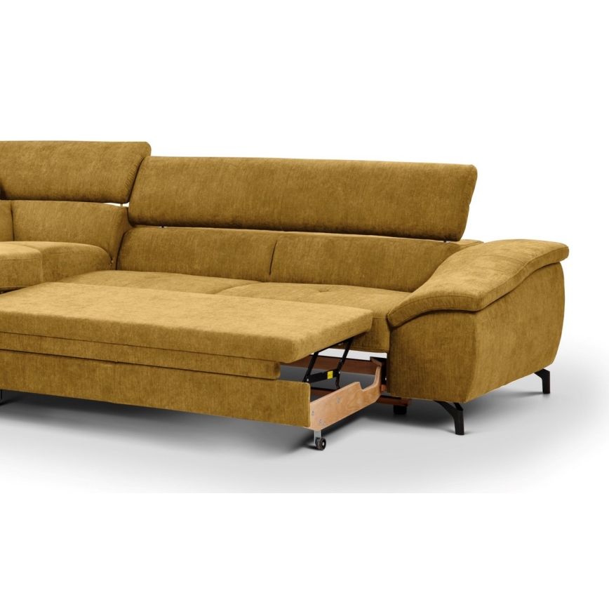 Canapea colțar extensibilă în formă de L BRESCIA cu spațiu de depozitare, versiunea stânga, galbenă