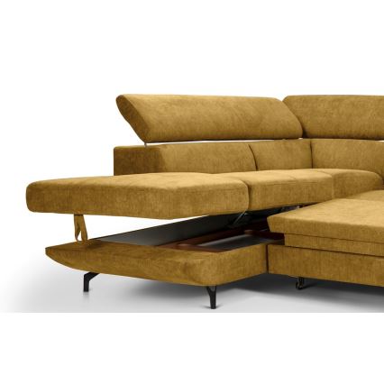 Canapea colțar extensibilă în formă de L BRESCIA cu spațiu de depozitare, versiunea stânga, galbenă