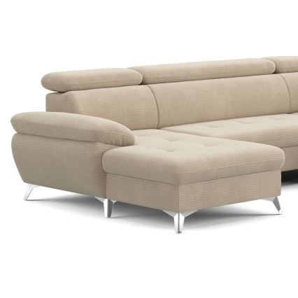 Canapea colțar extensibilă în formă de U CATANIA cu spațiu de depozitare, partea dreaptă, bej