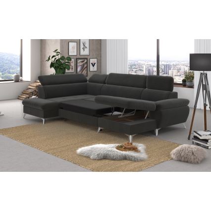 Canapea colțar extensibilă în formă de U CATANIA cu spațiu de depozitare, stânga, grafit