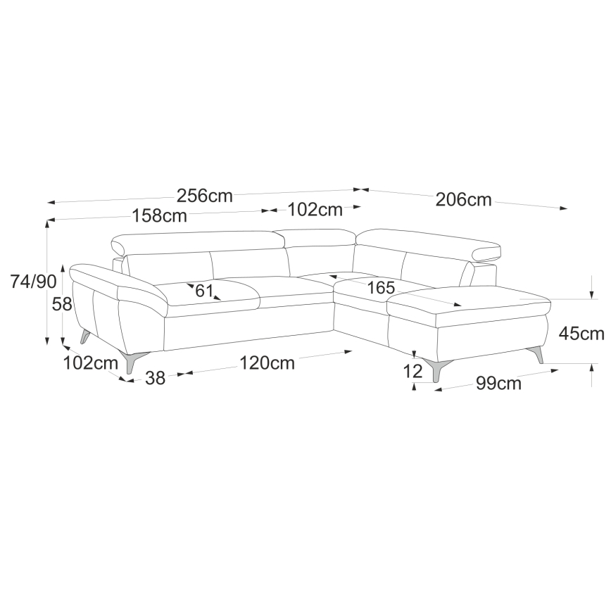 Canapea colțar extensibilă din piele, model SALERNO II, colț dreapta, negru
