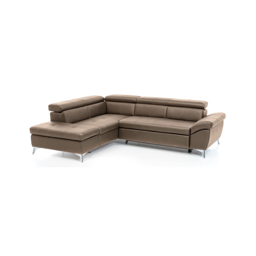 Canapea colțar extensibilă din piele în formă de L SALERNO II stânga, maro