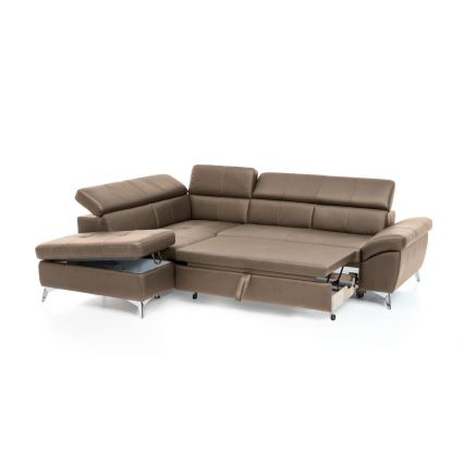 Canapea colțar extensibilă din piele în formă de L SALERNO II stânga, maro