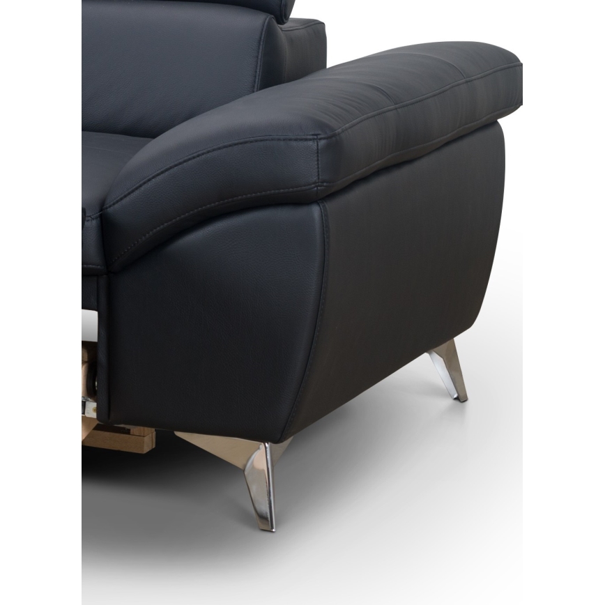 Canapea colțar extensibilă din piele, model SALERNO II, formă în L, stânga, negru