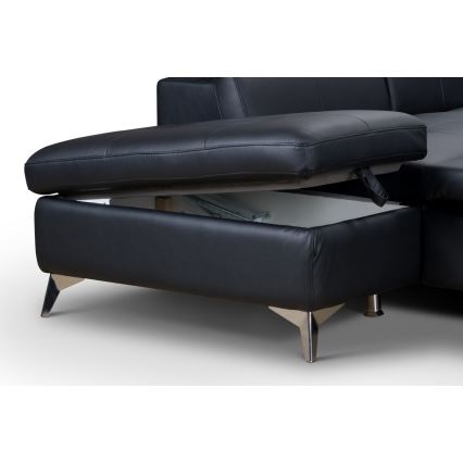 Canapea colțar extensibilă din piele, model SALERNO II, formă în L, stânga, negru