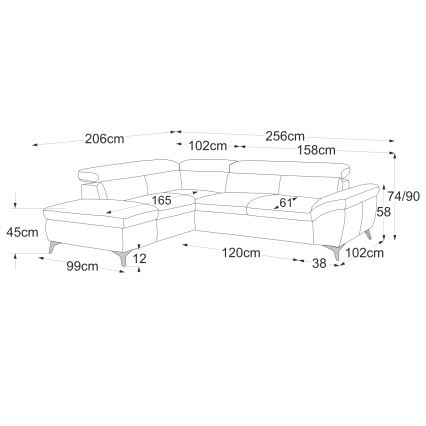 Canapea colțar extensibilă din piele, model SALERNO II, formă în L, stânga, negru