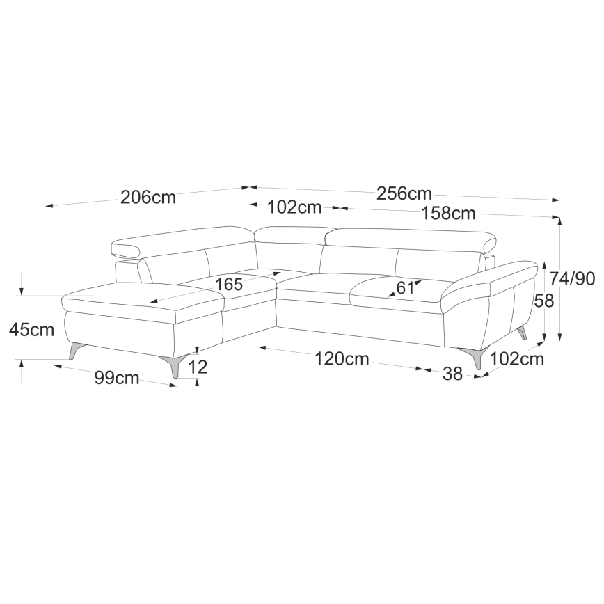 Canapea colțar extensibilă din piele, model SALERNO II, formă în L, stânga, negru