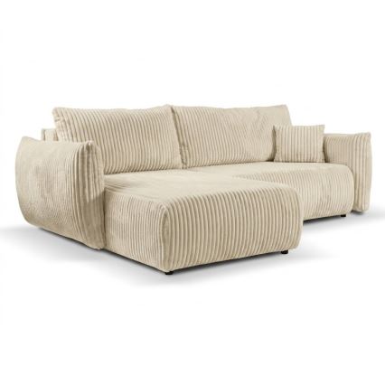 Colțar extensibil FRIDA, reversibil, în formă de L, cu spațiu de depozitare, crem