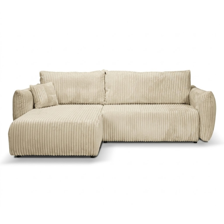 Colțar extensibil FRIDA, reversibil, în formă de L, cu spațiu de depozitare, crem
