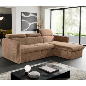 Canapea colțar extensibilă în formă de L cu spațiu de depozitare BEJA, bej, partea dreaptă