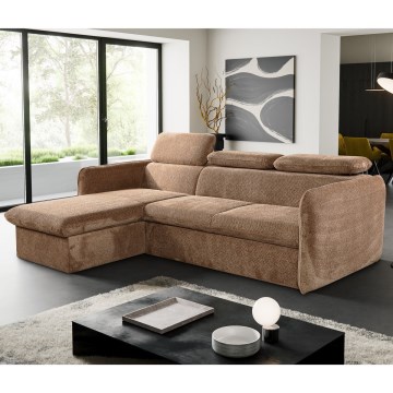 Canapea colțar extensibilă în formă de L cu spațiu de depozitare BEJA, bej, stânga