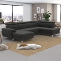 Canapea colțar extensibilă în formă de U CATANIA cu spațiu de depozitare, partea dreaptă, grafit