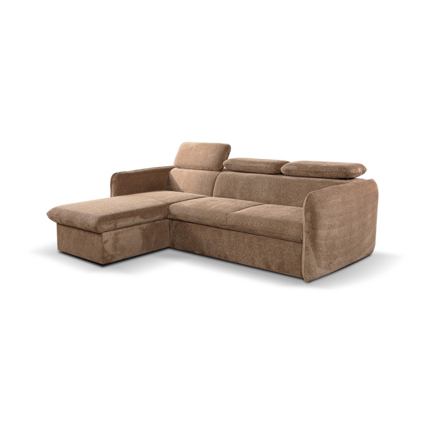 Canapea colțar extensibilă în formă de L cu spațiu de depozitare BEJA, bej, stânga