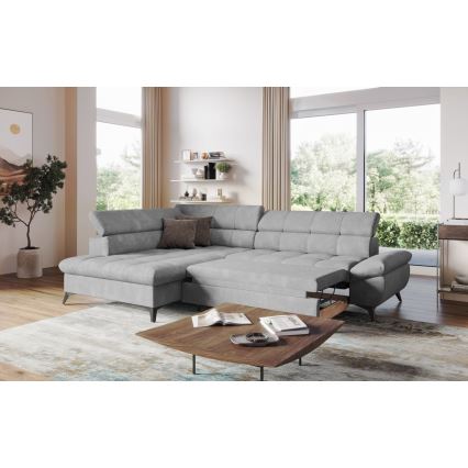 Canapea colțar extensibilă în formă de L MARANO, stânga, gri