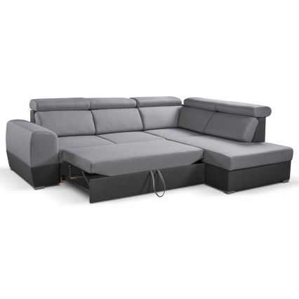 Canapea colțar extensibilă în formă de L cu spațiu de depozitare MATRIX, gri, partea dreaptă