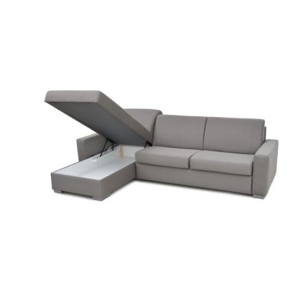 Canapea colțar extensibilă pentru dormit zilnic cu spațiu de depozitare, model LEKA stânga, gri