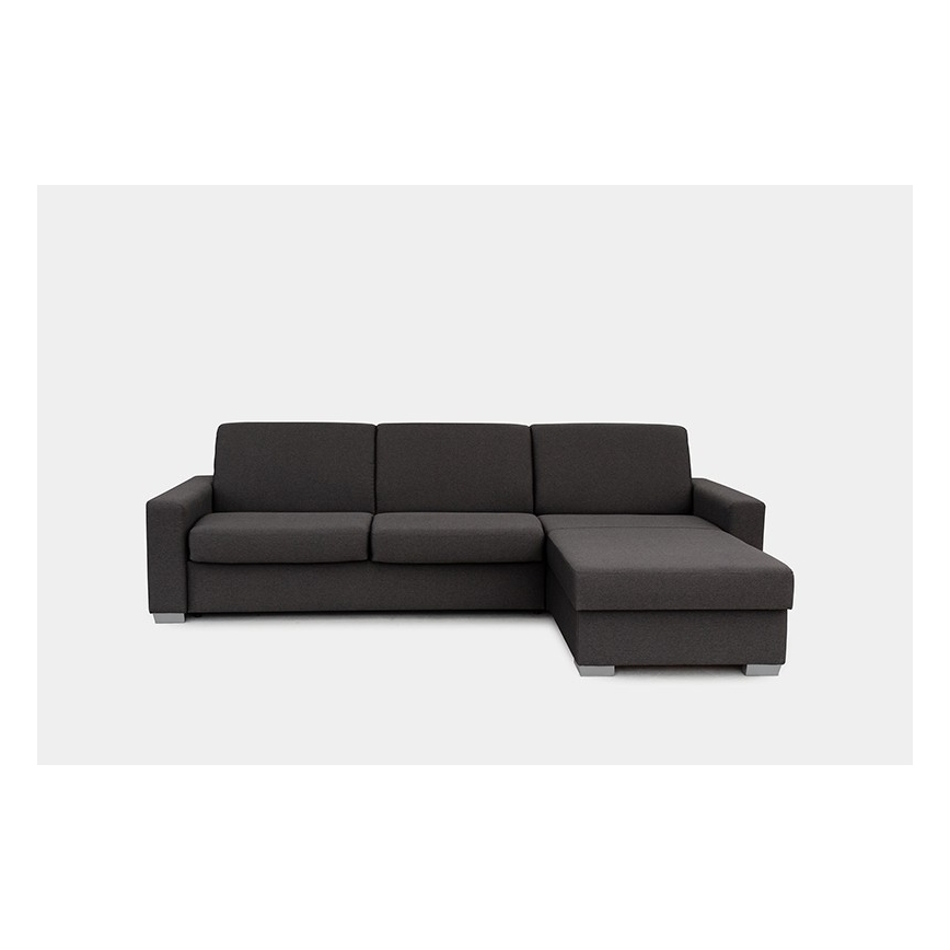 Canapea colțar extensibilă pentru dormit zilnic, cu spațiu de depozitare, în formă de L, LEKA, pe partea dreaptă, maro