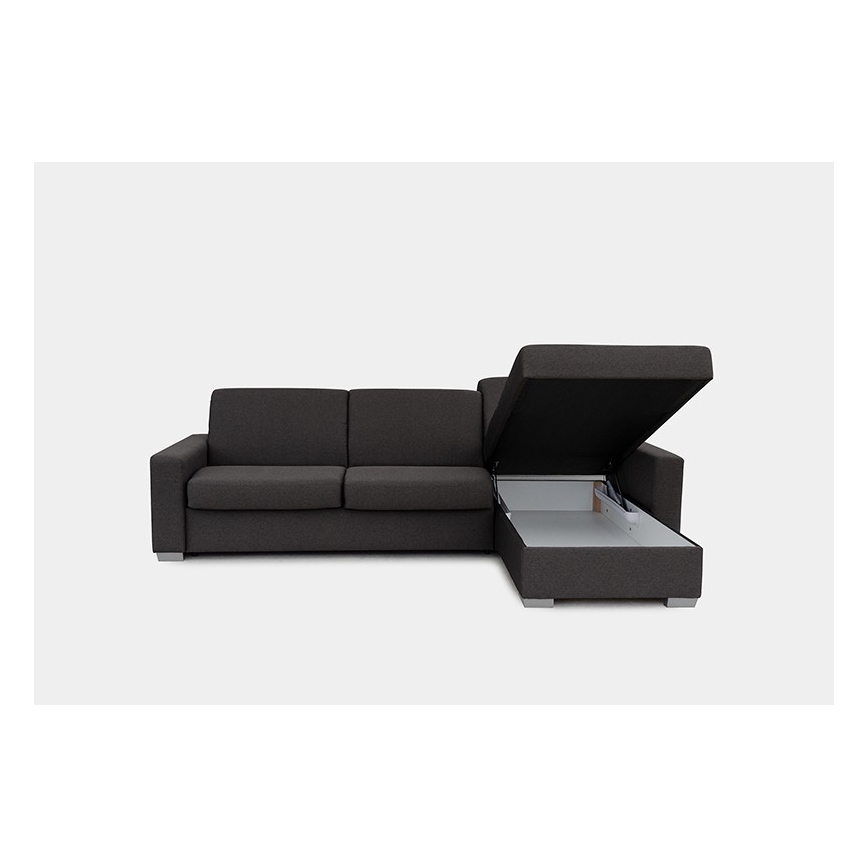 Canapea colțar extensibilă pentru dormit zilnic, cu spațiu de depozitare, în formă de L, LEKA, pe partea dreaptă, maro