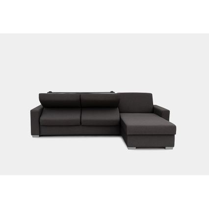 Canapea colțar extensibilă pentru dormit zilnic, cu spațiu de depozitare, în formă de L, LEKA, pe partea dreaptă, maro