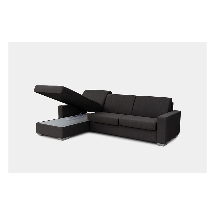 Canapea colțar extensibilă pentru dormit zilnic, cu spațiu de depozitare, în formă de L, model LEKA, stânga, maro