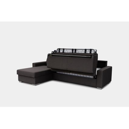 Canapea colțar extensibilă pentru dormit zilnic, cu spațiu de depozitare, în formă de L, model LEKA, stânga, maro