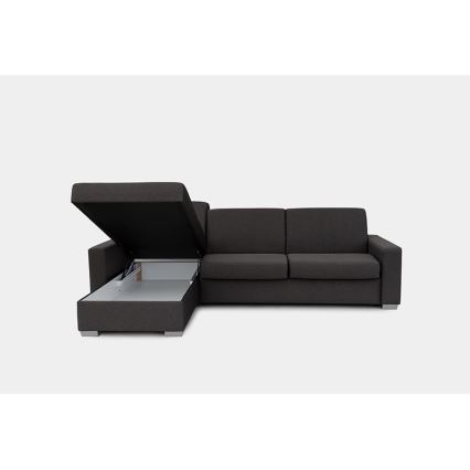 Canapea colțar extensibilă pentru dormit zilnic, cu spațiu de depozitare, în formă de L, model LEKA, stânga, maro