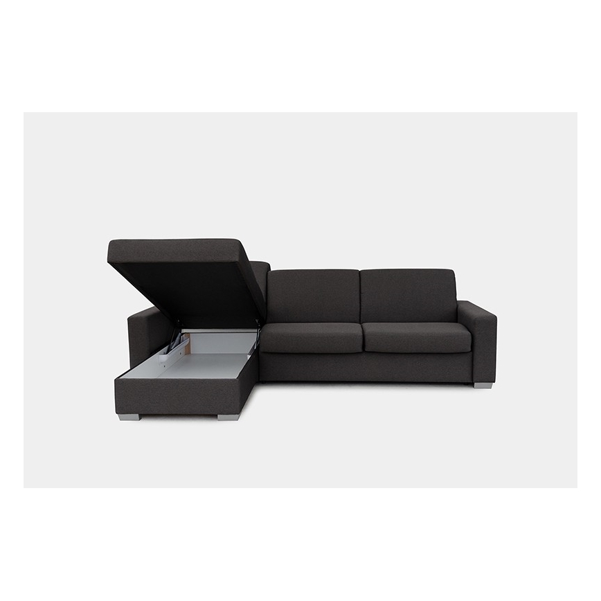 Canapea colțar extensibilă pentru dormit zilnic, cu spațiu de depozitare, în formă de L, model LEKA, stânga, maro