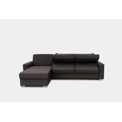 Canapea colțar extensibilă pentru dormit zilnic, cu spațiu de depozitare, în formă de L, model LEKA, stânga, maro